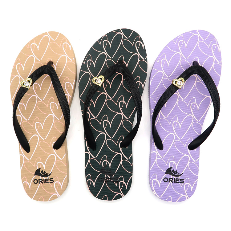 AH-9P069 Fashionable Love Heart Printing Women V Strap PE Flip Flops