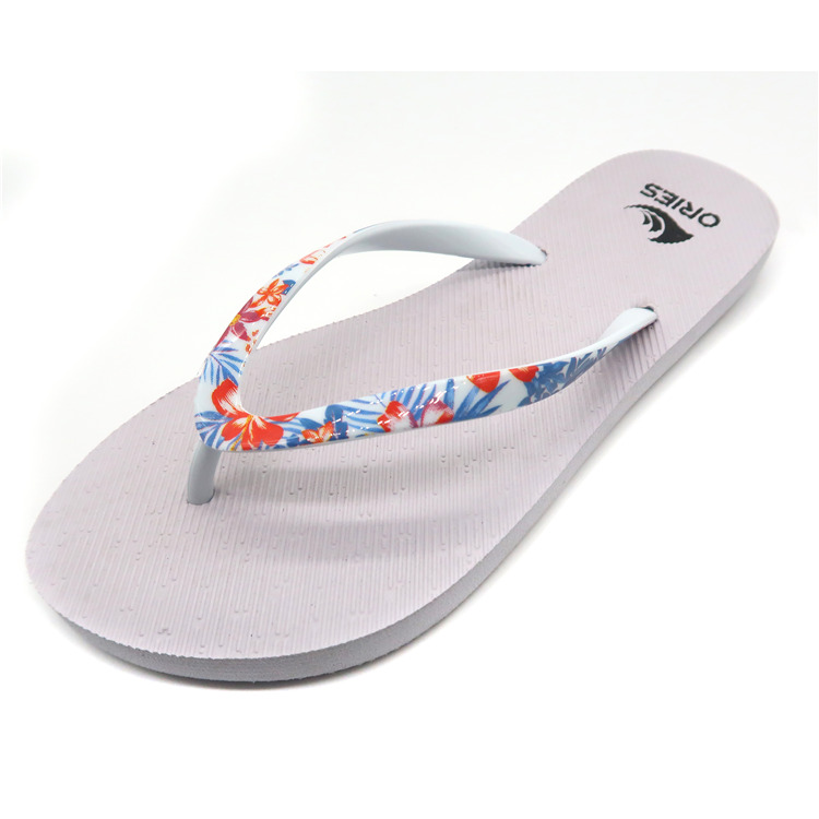 AH-9P043 Patterned Strap Solid Color Sole V Strap PE Beach Slippers for Women