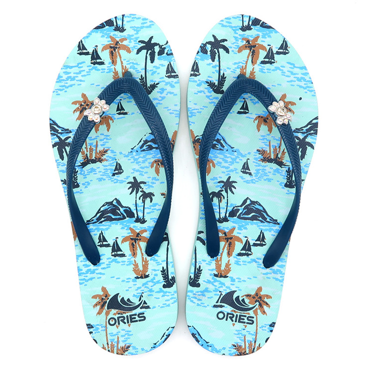 AH-9P070 Fashionable Tropical Scenery Printing Women V Strap PE Flip Flops