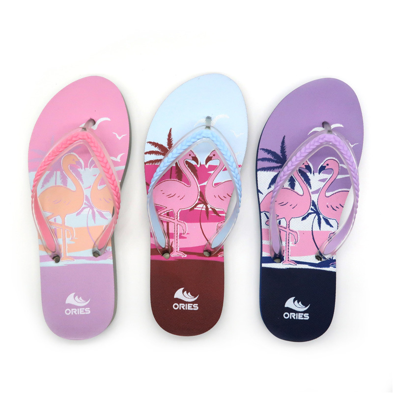 AH-9P111 Beautiful Flamingo Printing Beach Summer Women PE Flip Flop