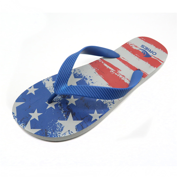 AH-9P033 Flag Printing Design Wholesale V Strap PE Beach Slippers 