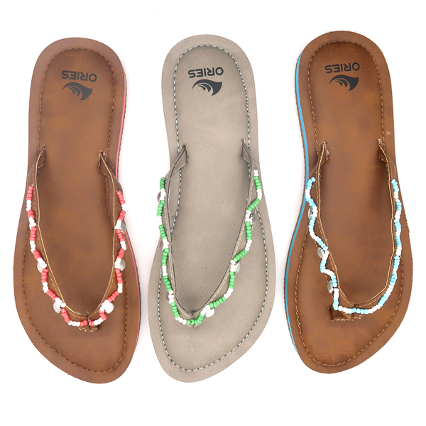 A String of Beads Sewed on V Strap Antiskid Woman EVA Outdoor Flip Flops AH-8E004 -Ories