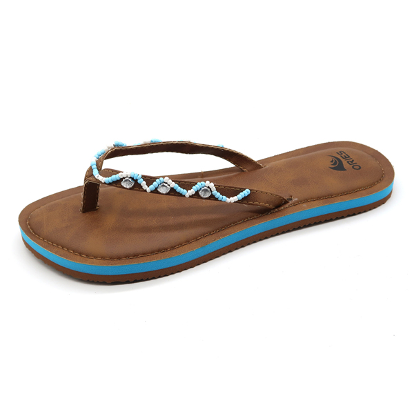 A String of Beads Sewed on V Strap Antiskid Woman EVA Outdoor Flip Flops AH-8E004 -Ories
